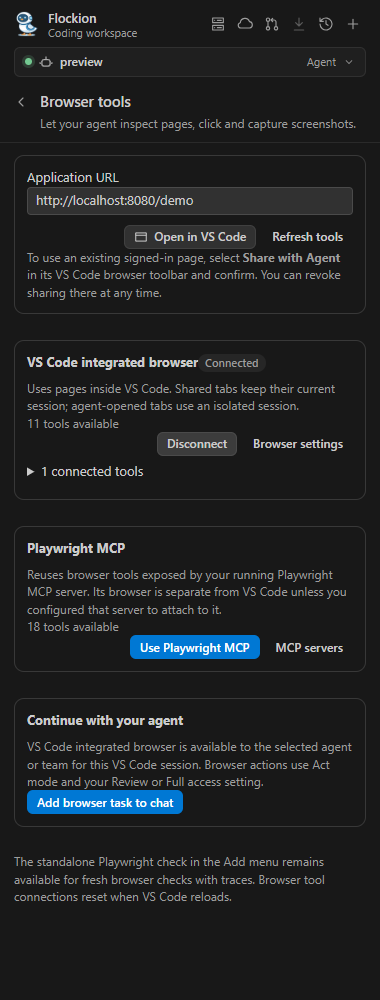 Integrated VS Code browser and Playwright MCP provider choices