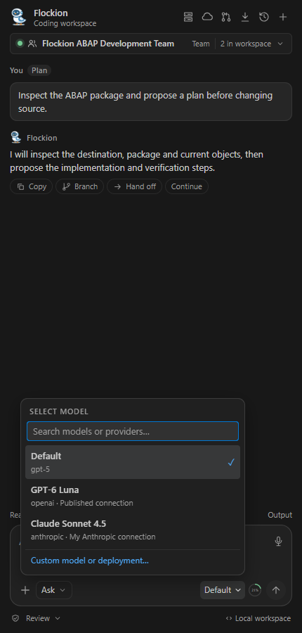 Model picker with published and provider-connection choices