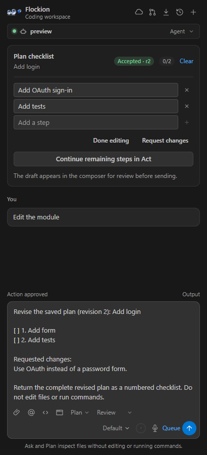 Editable plan checklist and revision draft