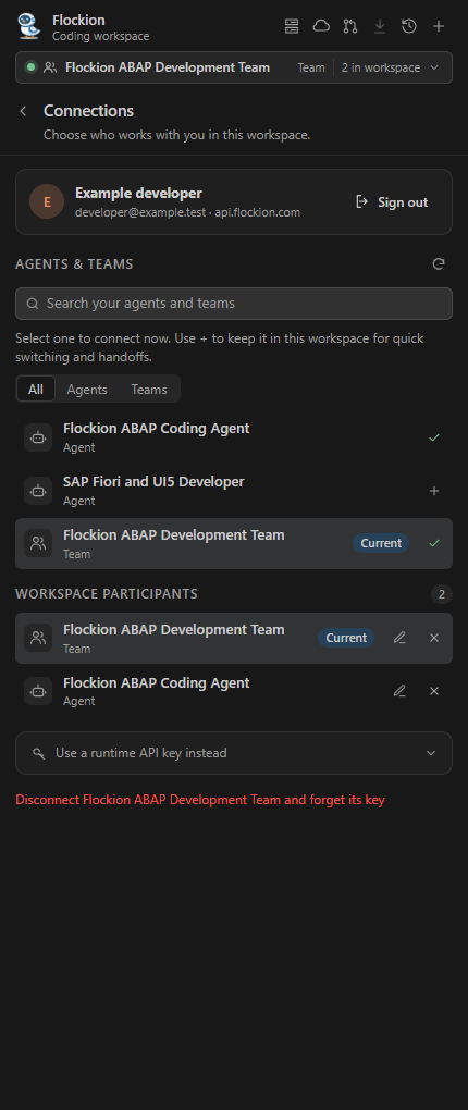 Available agents and teams and saved workspace participants